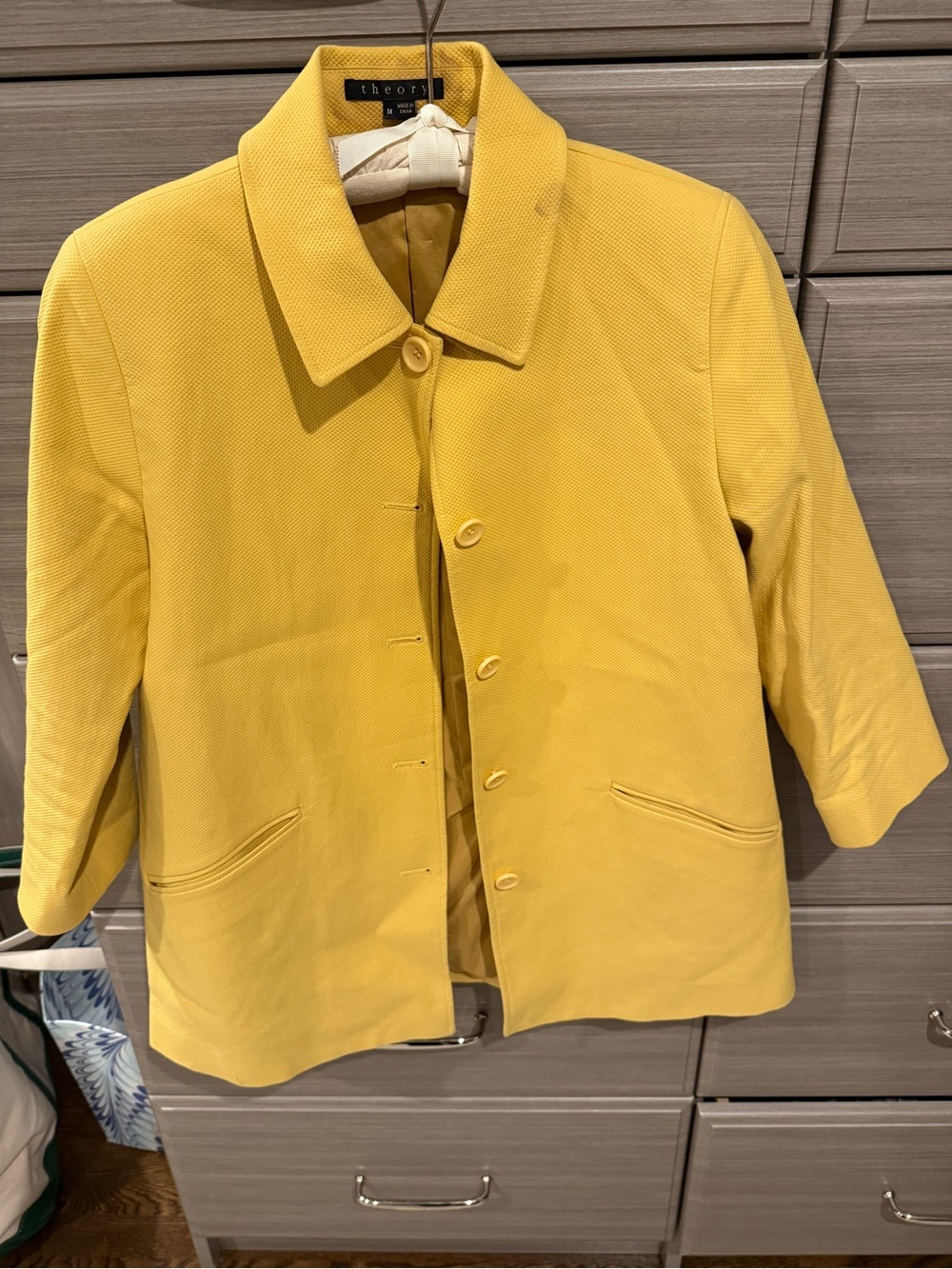 Theory Women's Bright Yellow Three-Quarter Sleeve Blazer